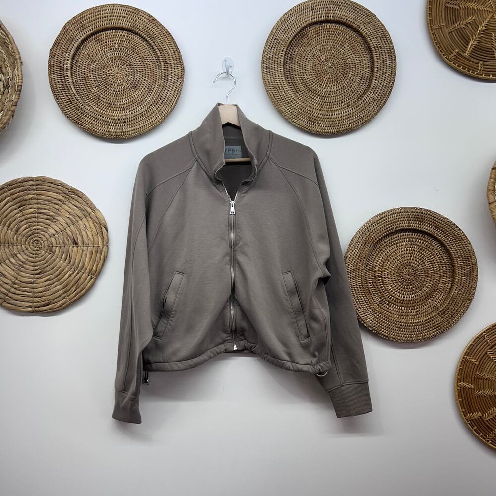 Abercrombie YPB Brown Zip Up Jacket Sweatshirt Medium Neutral Athleisure Workout